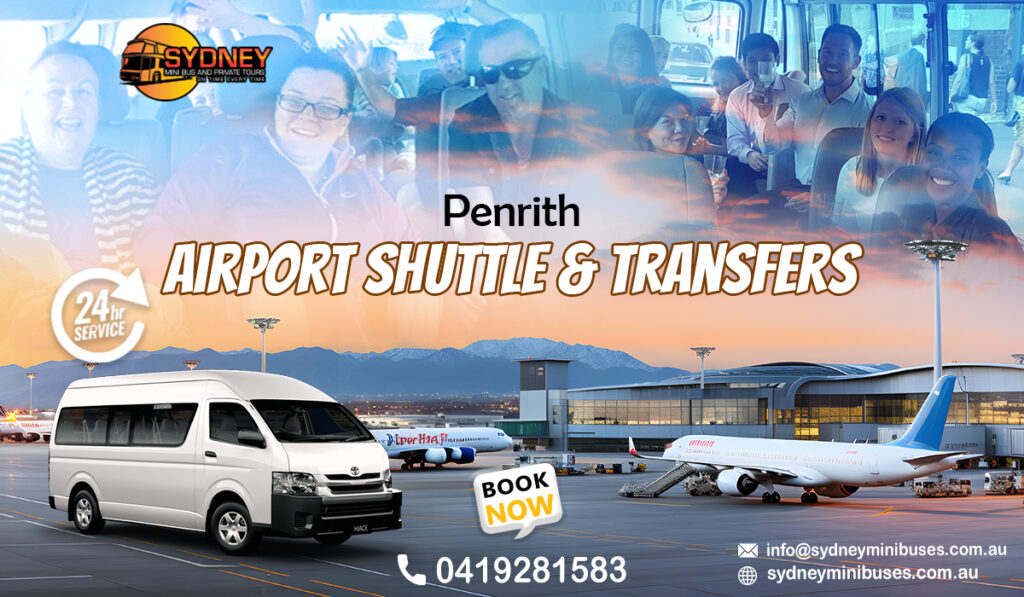 Penrith airport shuttle and transfer service by Sydney Mini Buses offering 24-hour group transport to and from the airport
